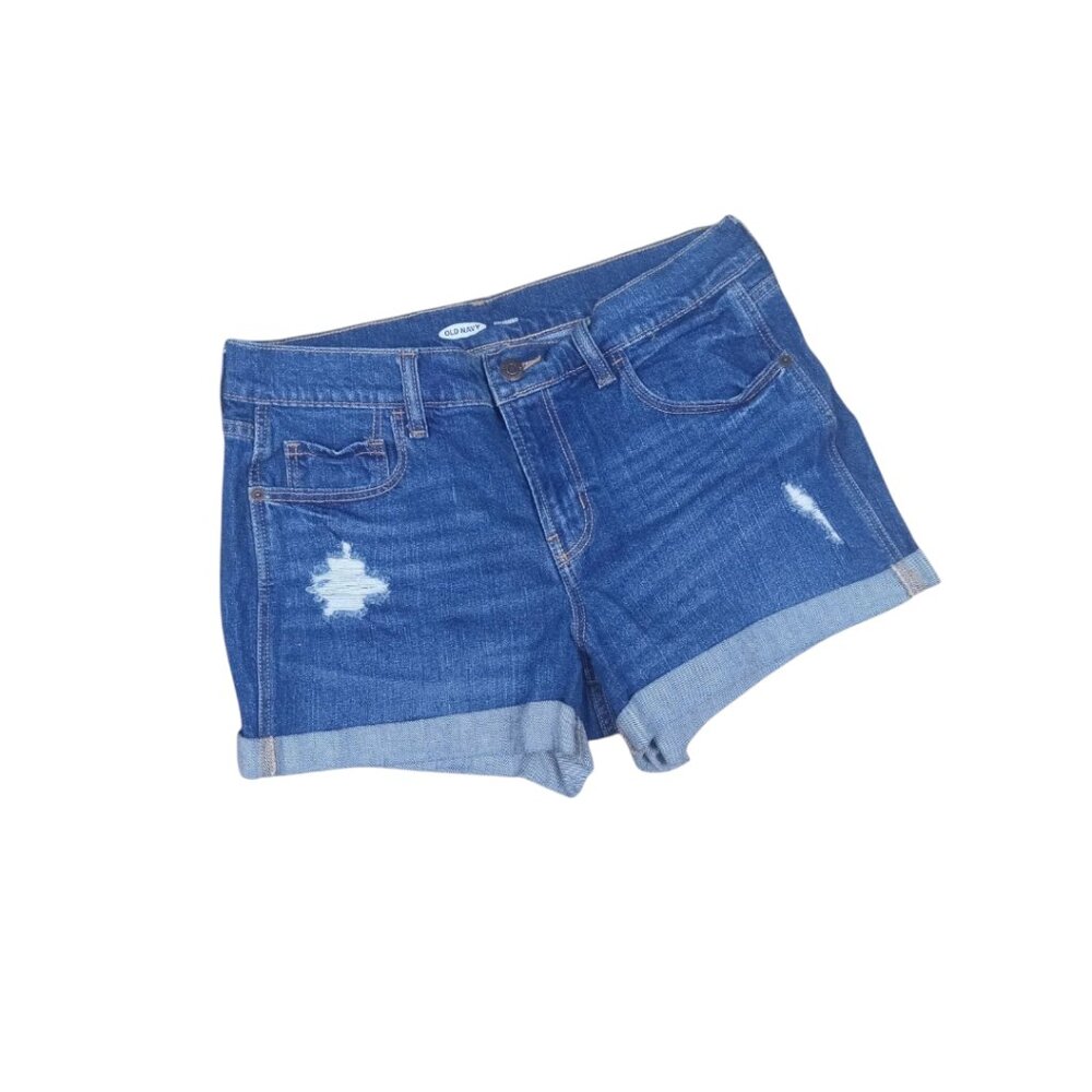 OLD NAVY BOYFRIEND Mid Rise DENIM SHORTS DISTRESSED BLUE JEAN SIZE 6